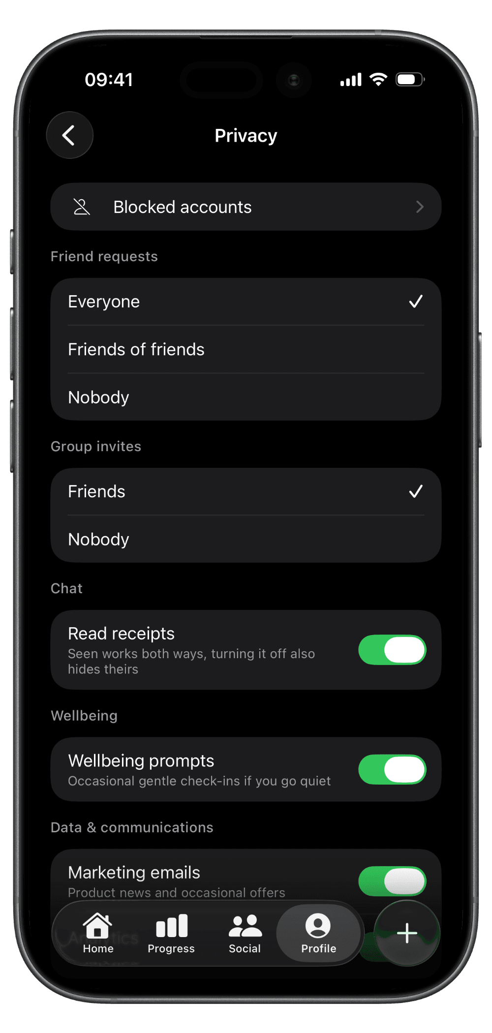 Screenshot · Privacy Controls
